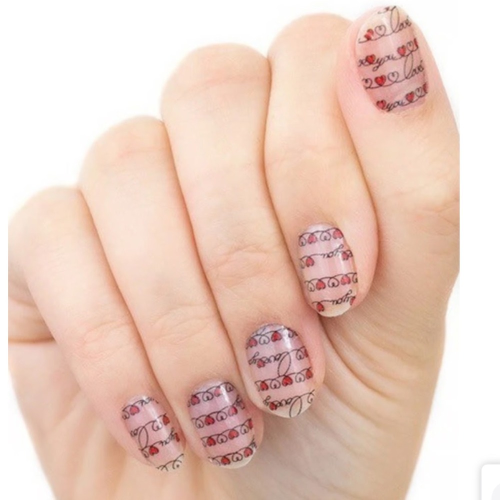 Color Street Love Notes Nail Polish Strips FDL038 Hearts Script‎ Clear New